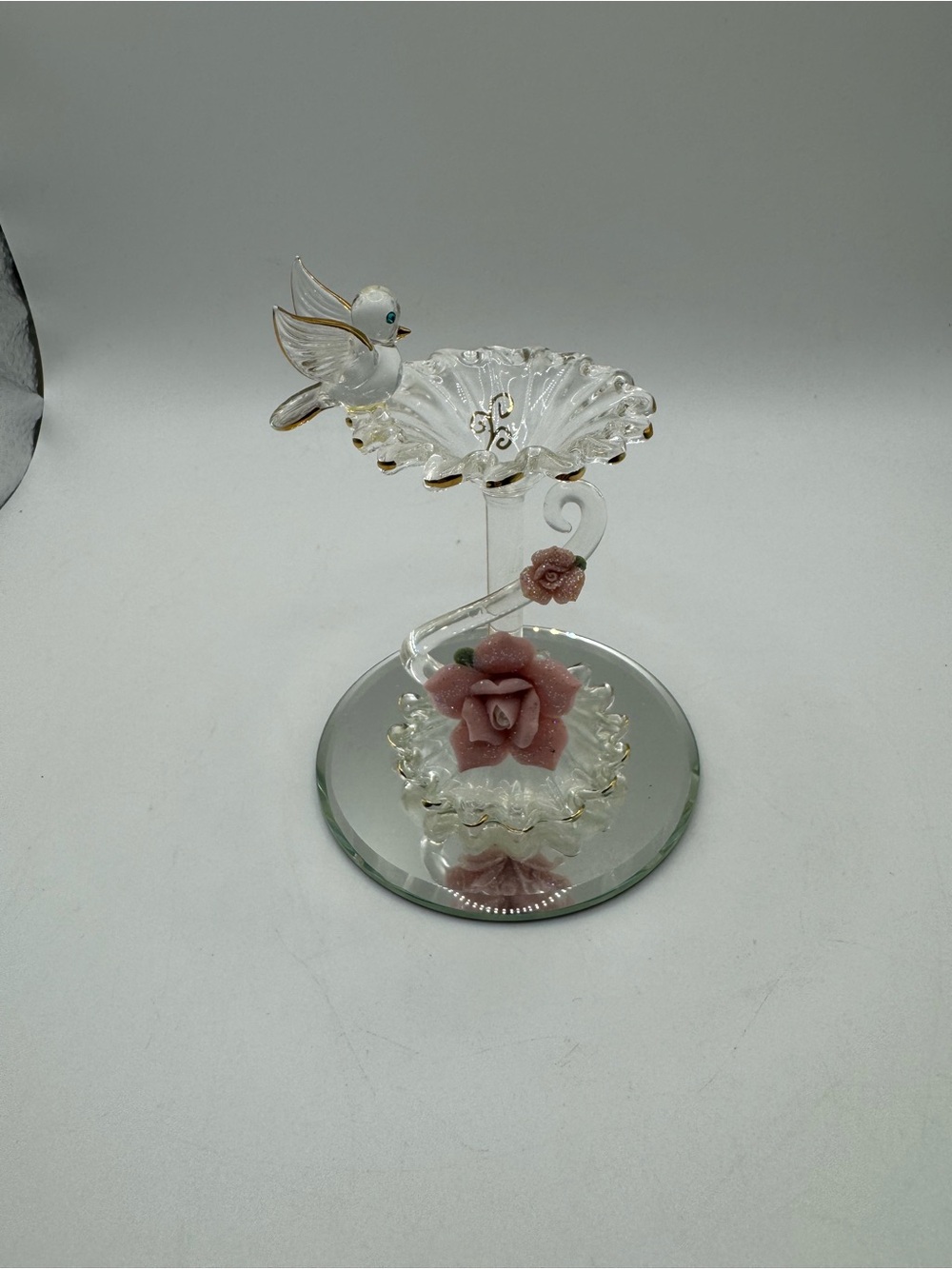Vintage 1999 Glass Baron Handblown Bird On A Birdbath Model # P3476